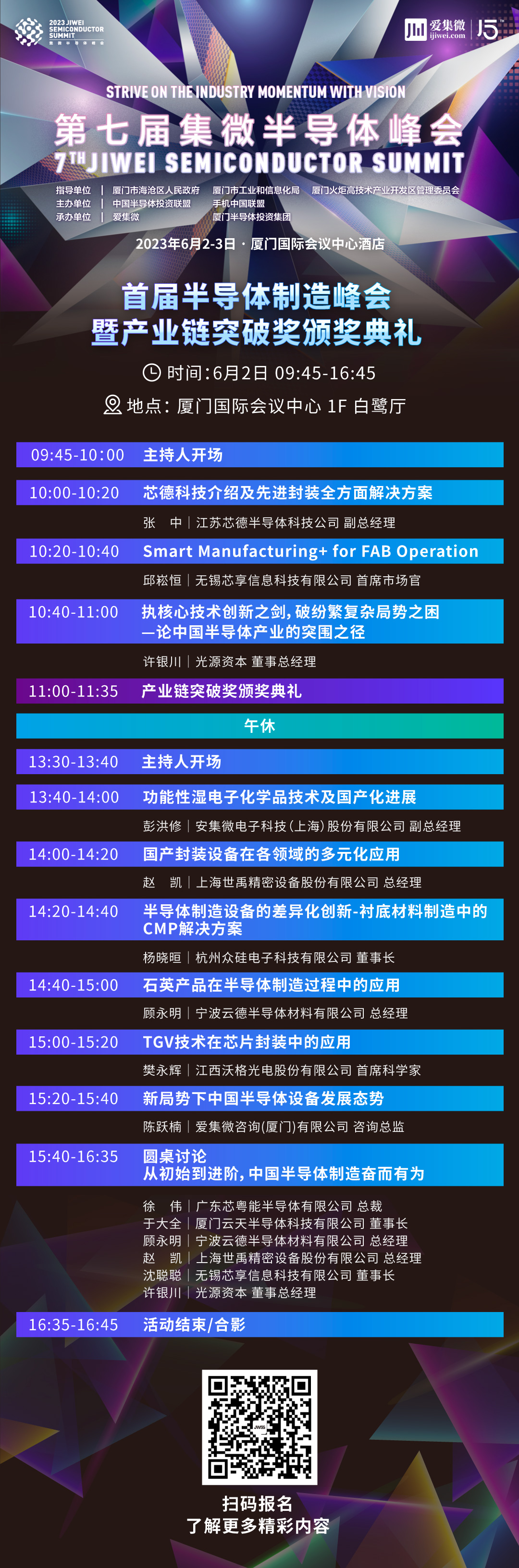 【首届半导体制造峰会暨产业链突破奖颁奖典礼】议程公布