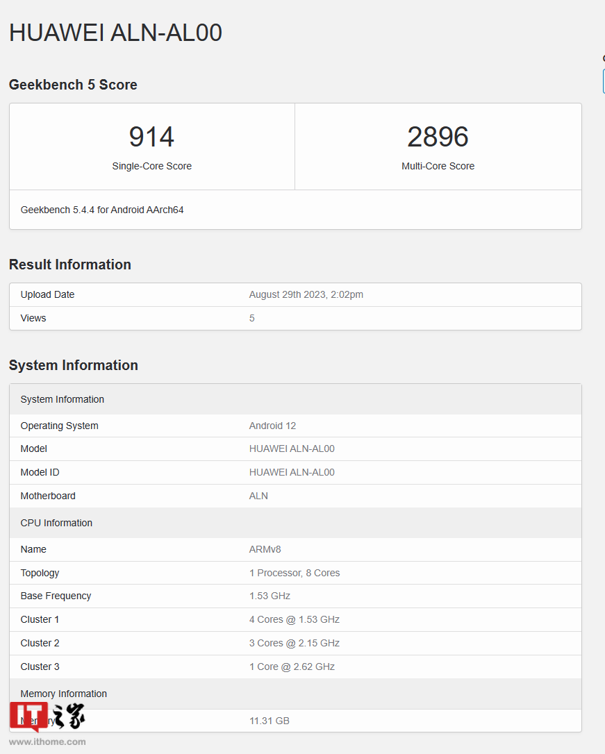 华为 Mate 60 Pro 手机现身 Geekbench：搭载海思麒麟芯片 + Maleoon 910 GPU