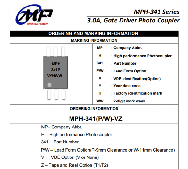 3.0A 适用于驱动功率IGBT和MOSFET 门驱动器光电耦合器-MPH341