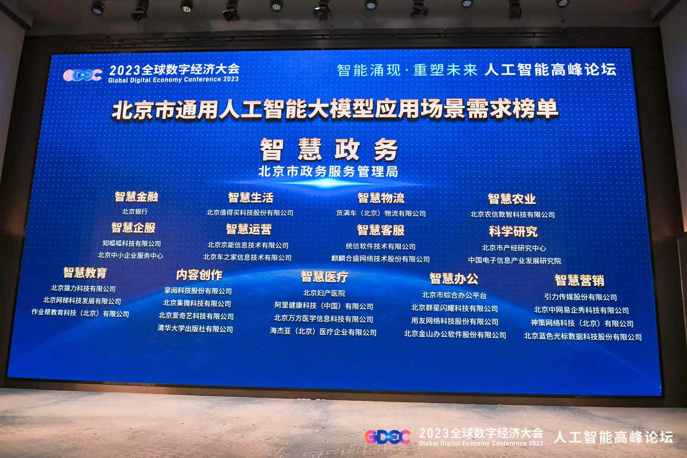 人工智能峰会：“北京市通用人工智能大模型应用场景需求榜单”发布