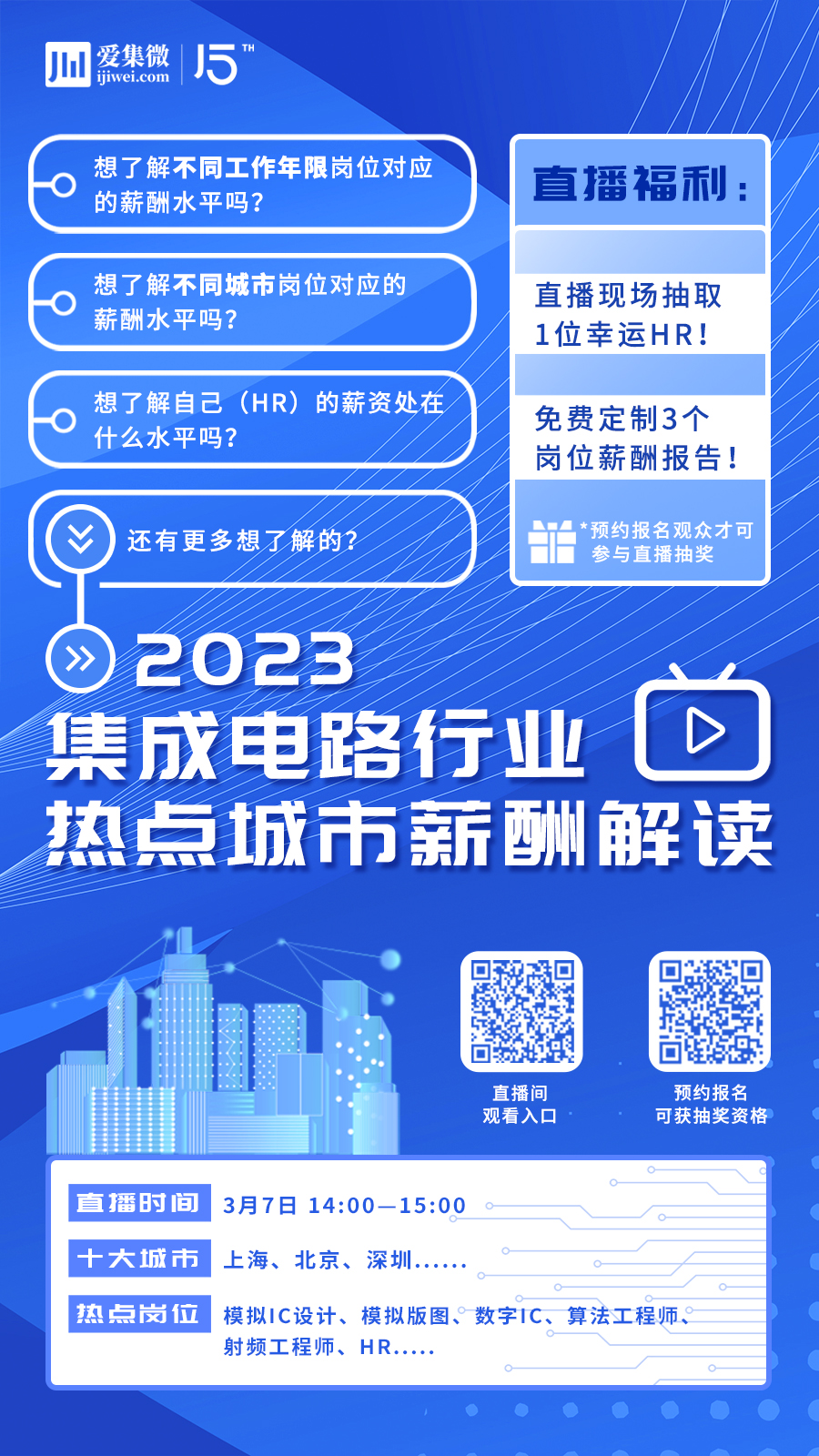 2023最新集成电路行业薪酬解读，3月7日14:00开启！一小时get 产业薪酬、关键岗位薪酬