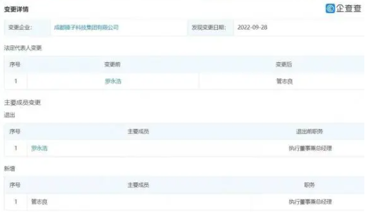 罗永浩卸任锤子科技集团总经理、法定代表人职务