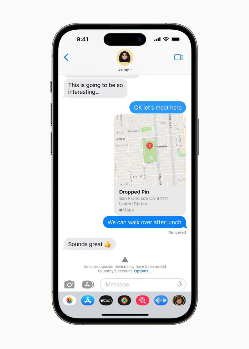 如果传讯对象可能非本人，iMessage会传送警示。苹果
