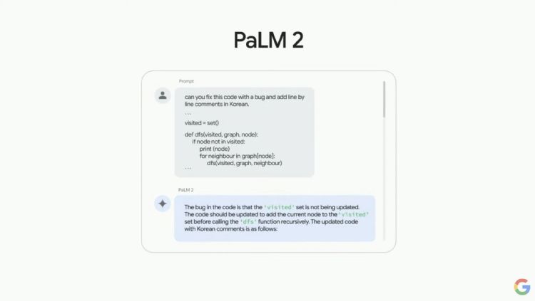 PaLM 2支持20多种程序语言。Google