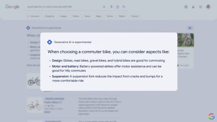 Google生成式查找体验仍标示「实验性的」字样。Google