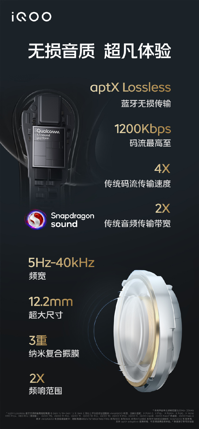 iQOO发布首款无损音质无线耳机iQOO TWS 1，支持Snapdragon Sound骁龙畅听，最高支持1200kbps码流-我爱音频网