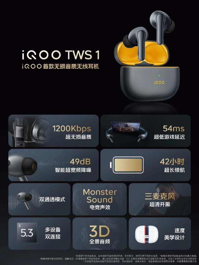 iQOO发布首款无损音质无线耳机iQOO TWS 1，支持Snapdragon Sound骁龙畅听，最高支持1200kbps码流-我爱音频网