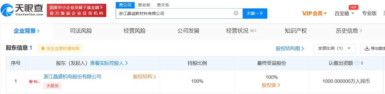 晶盛机电成立子公司，含半导体器件专用设备制造业务