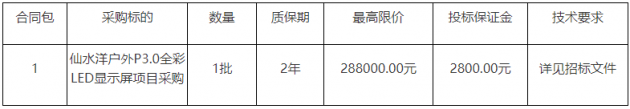 仙游县仙水洋旅游投资有限公司仙水洋户外P3.0全彩LED显示屏项目采购邀请招标公告