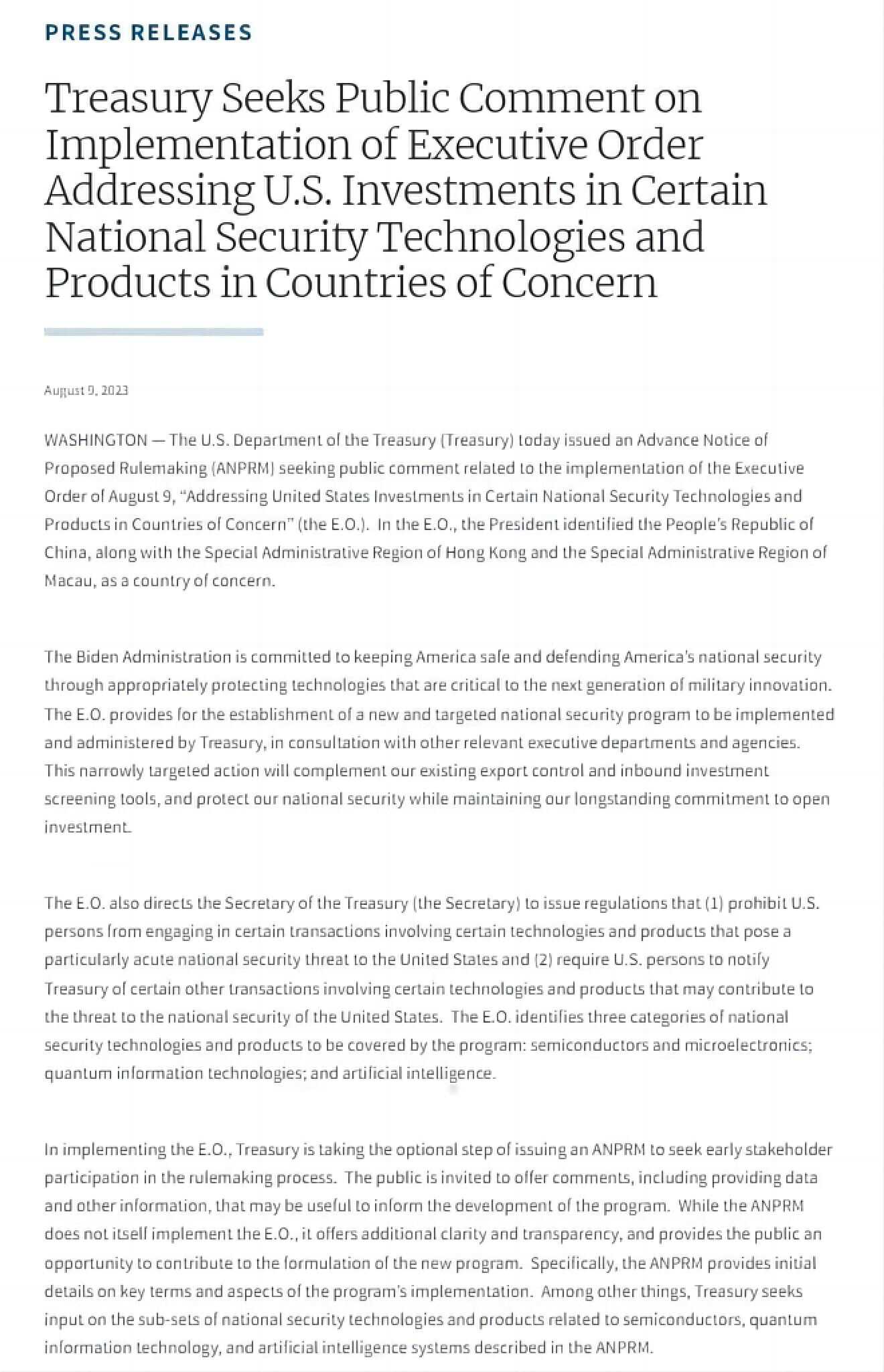 拜登：限制美在华投资敏感技术计划，涉及AI半导体领域