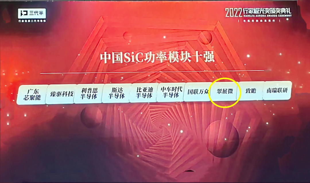 喜讯丨翠展微SIC模块荣获“中国 SiC 功率模块十强”奖！
