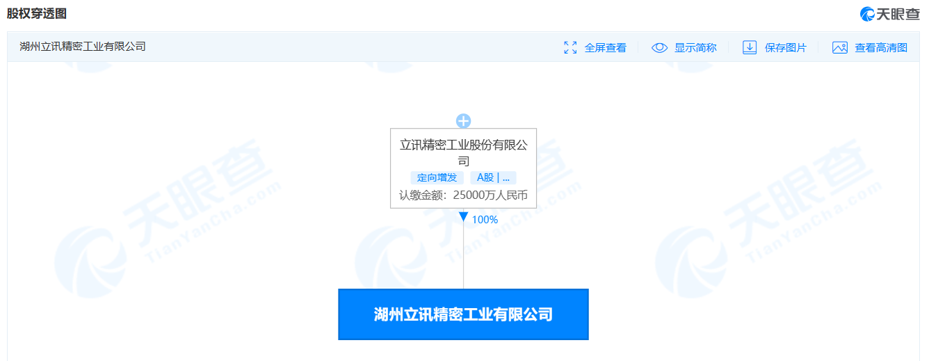 立讯精密于湖州新设子公司 注册资本2.5亿元