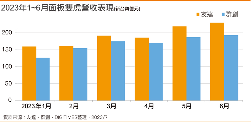 2023年1~6月面板双虎营收表现