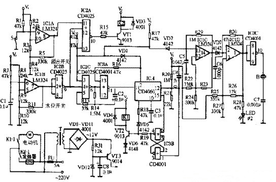 CD4025，CD4060，LM324组成的豆浆机电路