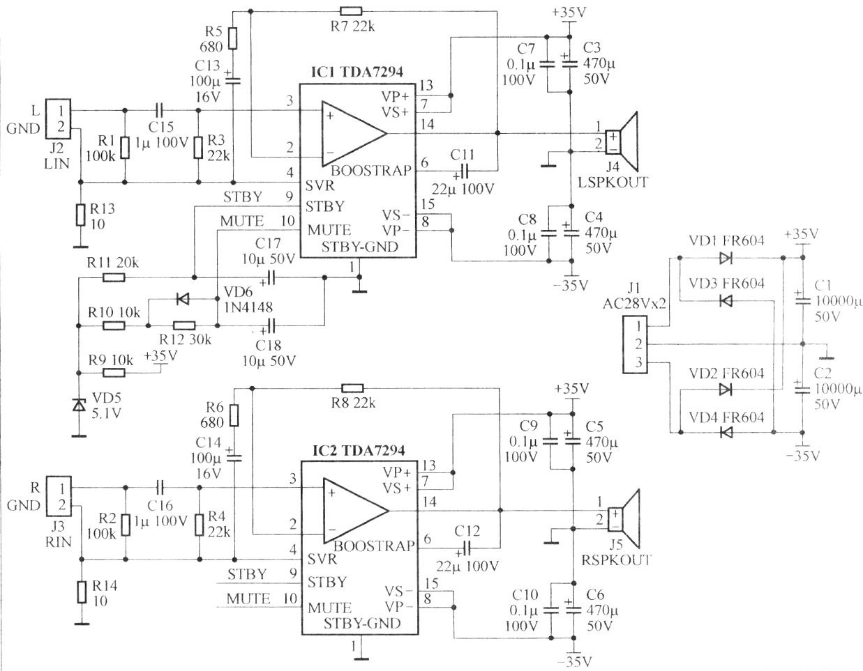 双声道功放电路图