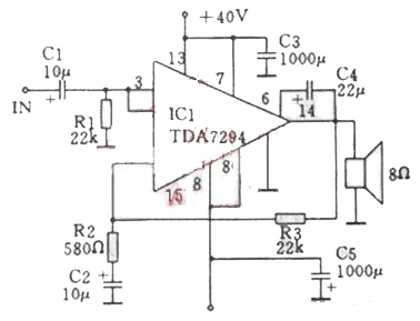 TDA7294构成的100W功率放大器电路图