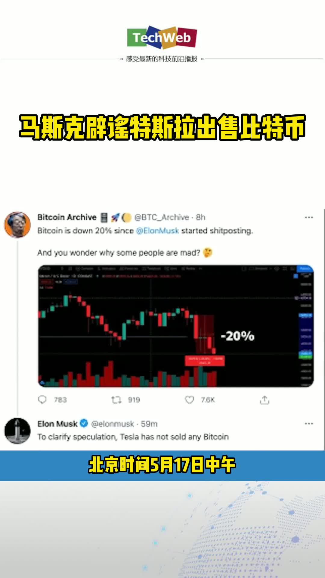 马斯克辟谣特斯拉出售比特币