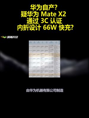 华为自产？疑华为MateX2通过3C认证：内折设计66W快充?