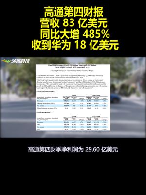 高通第四财：营收83亿美元 同比大增485% 收到华为18亿美元