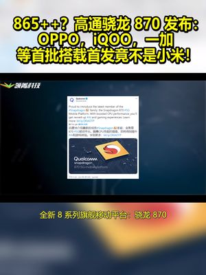 865++？高通骁龙870发布：OPPO iQOO 一加等首批搭载 首发竟不是小米！ 骁龙870 小米