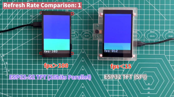 ESP32-S2 16位并行TFT与ESP32 SPI刷屏对比 esp32