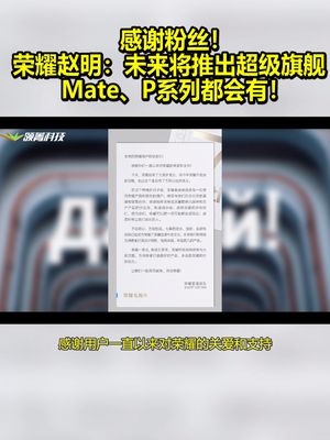感谢粉丝！荣耀赵明：未来将推出超级旗舰 Mate、P系列都会有！ 荣耀