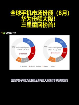 全球手机市场份额（8月）：华为份额大降！三星重回榜首！
