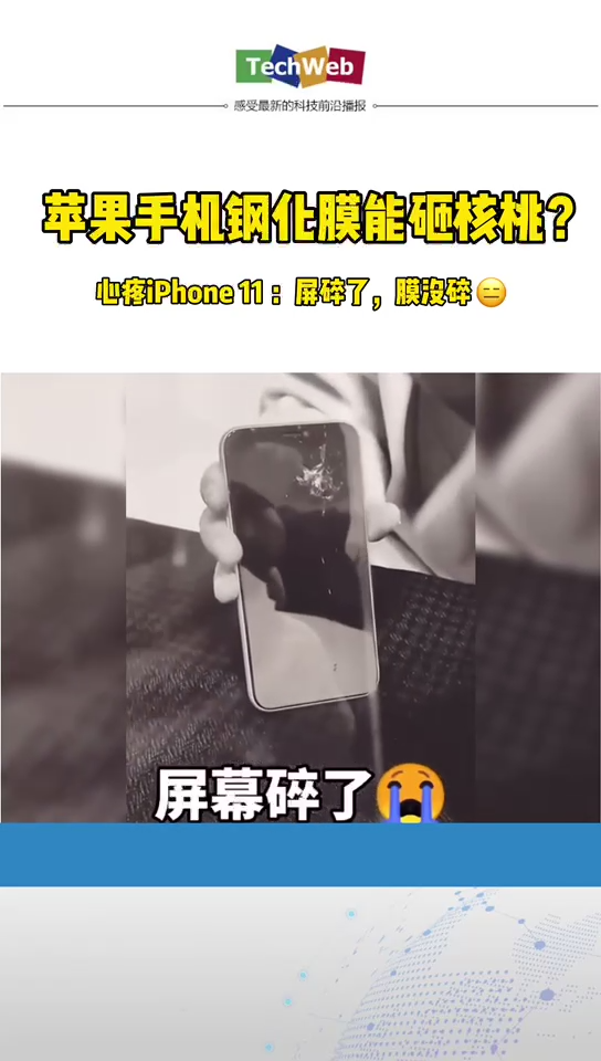 苹果手机 钢化膜能砸核桃？！心疼 iphone11 ：屏碎了，膜没碎