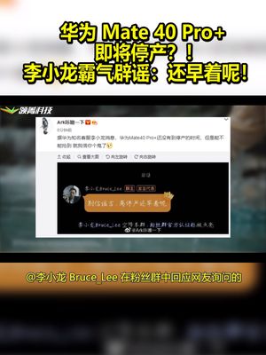 华为Mate 40 Pro+即将停产？！李小龙霸气辟谣：还早着呢！